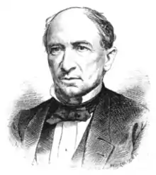 black and white line drawing of William Radde, head and shoulders only