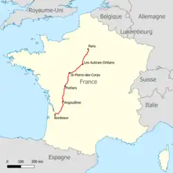 Map of Paris–Bordeaux line