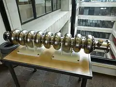 A niobium-based 1.3 GHz nine-cell superconducting radio frequency cavity to be used at the main linac