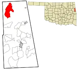 Location within Adair County and the state of Oklahoma