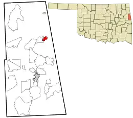 Location within Adair County, Cherokee Nation Reservation and the state of Oklahoma