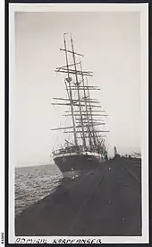 The barque Admiral Karpfanger at Port Germein jetty in South Australia.