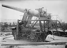 A 14" (356 mm) disappearing gun being tested at Sandy Hook