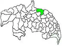 Mandal map of Guntur district showing Amaravathi mandal (in green)