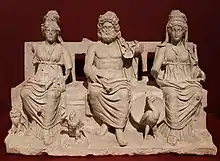 sculpture of 3 Roman gods