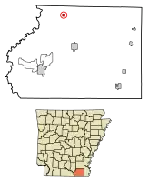 Location of Fountain Hill in Ashley County, Arkansas.