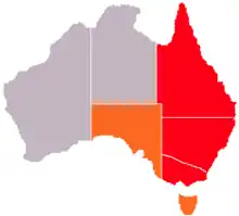 Range of I. tasmani (marked in red) in eastern Australia