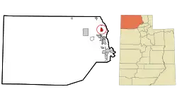 Location in Box Elder County and the state of Utah.