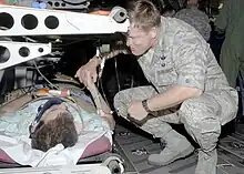 Gorenc thanks an injured service member for his service.