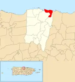 Location of Cibuco within the municipality of Vega Baja shown in red