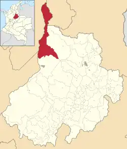 Location of the municipality and town of Puerto Wilches in the Santander Department of Colombia.