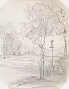 A sketch of a landscape in pencil by Camille Corot, 1870