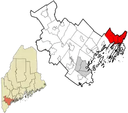 Location in Cumberland County and the state of Maine