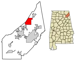 Location of Henagar in DeKalb County, Alabama.
