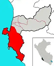 Location of Paracas in the Pisco province