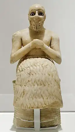 The Statue of Ebih-Il; circa 2400 BC; gypsum, schist, shells and lapis lazuli; height: 52.5 cm