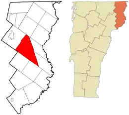 Location in Essex County and the state of Vermont.