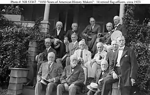 Remey is second from left in the front row in this photograph of 13 retired U.S. Navy and U.S. Marine Corps flag officers taken c. 1923.
