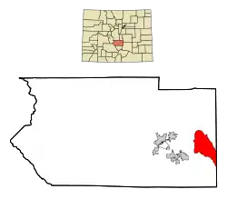 Location of the Penrose CDP in Fremont County, Colorado.