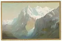 Chromolithograph Christmas card, of the Wetterhorn, seen from the Little Scheideck, by Helga von Cramm,c. 1880
