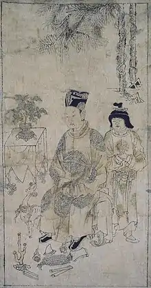 Tangut Emperor of Western Xia wearing a robe with dragon roundels, 13th century