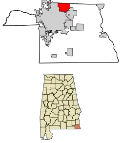 Location of Kinsey in Houston County, Alabama.