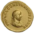 Coin of Constantine II as caesar, marked: d·n· fl· cl· constantinus nob· c· ("Our Lord Flavius Claudius Constantine, Noblest Caesar")