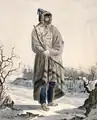 Saulteaux standing in a winter landscape (1822)