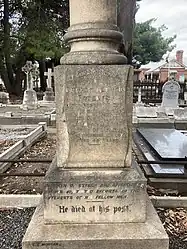 Close-up of the inscription on Roberts' memorial