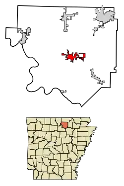 Location of Melbourne in Izard County, Arkansas.