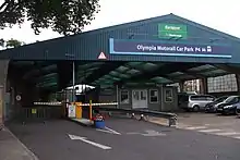 The former Motorail terminal at Kensington Olympia, in 2009. Since Motorail services here ceased, the building has been designated "Olympia Motorail Car Park P4".