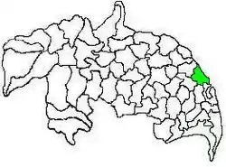 Mandal map of Guntur district showing Kollipara mandal (in green)