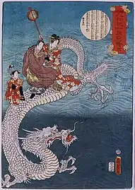 The Buddha riding a sea-dragon, by Kunisada.