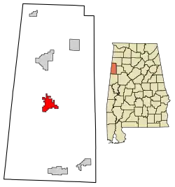 Location of Vernon in Lamar County, Alabama.