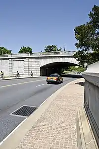 looking north at a road through a bridge