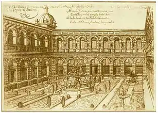 Main cloister of the Basilica of San Francisco, painting of 1673 by Pedro Nolasco