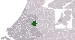 Highlighted position of Bodegraven-Reeuwijk in a municipal map of South Holland