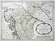 Turkish Croatia (marked by green border line and words "Türkisch Kroatien") on a military map from 1791 made by Austrian cartographer Franz J.J. von Reilly.
