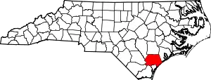 Map of North Carolina highlighting Pender County