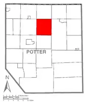 Map of Potter County, Pennsylvania highlighting Alleghany Township