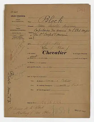 Blch's appointment to the Legion of honour