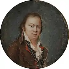 Portrait of a man with a brown coat, 1791, miniature on ivoiry, diamèter 6.3 cm