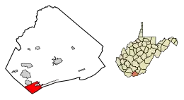 Location of Bluefield in Mercer County, West Virginia.