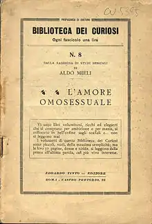 "Cover of Aldo Mieli's book, L'amore omosessuale, published around 1925"