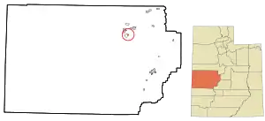 Location of Oasis within Millard County and the State of Utah.