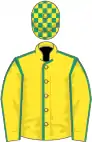 Yellow, emerald green seams, check cap