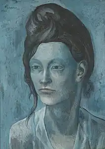 Pablo Picasso, 1904, Woman with a Helmet of Hair, gouache on tan wood pulp board