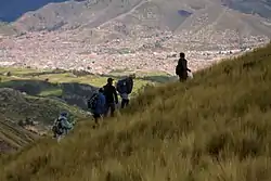 Cusco as seen from the Cachimayo District north of the town (near Chaypa and the mountain Sirk'a)