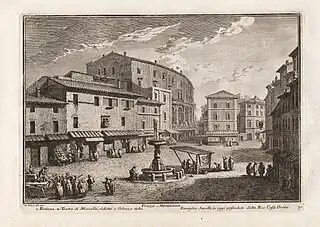 Piazza Montanara in an engraving by Giuseppe Vasi (1752).