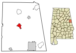 Location of Wedowee in Randolph County, Alabama.
